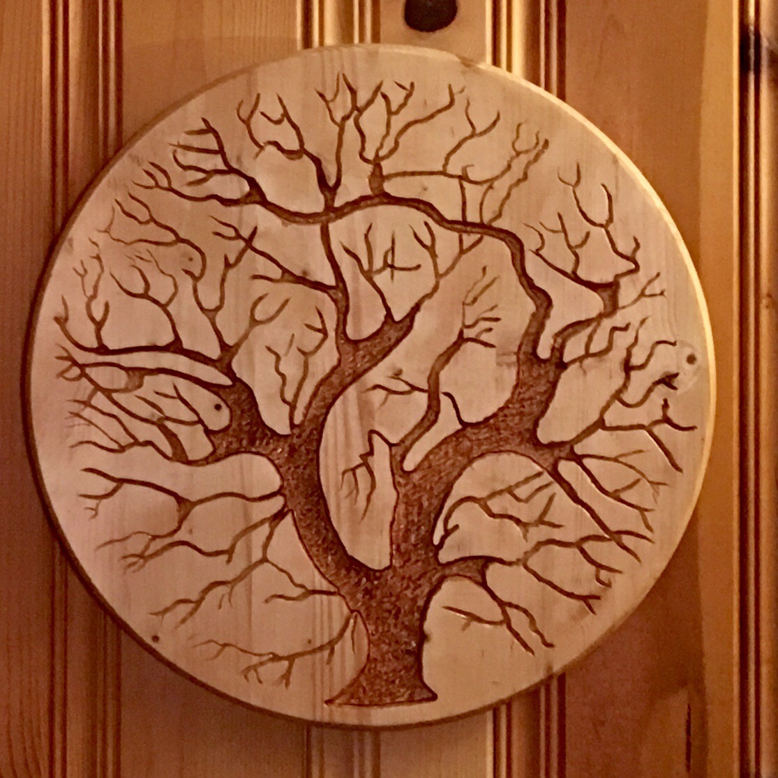 Tree Carving – 18” Diameter – Hand routed by Patrick – McCormick Meadows